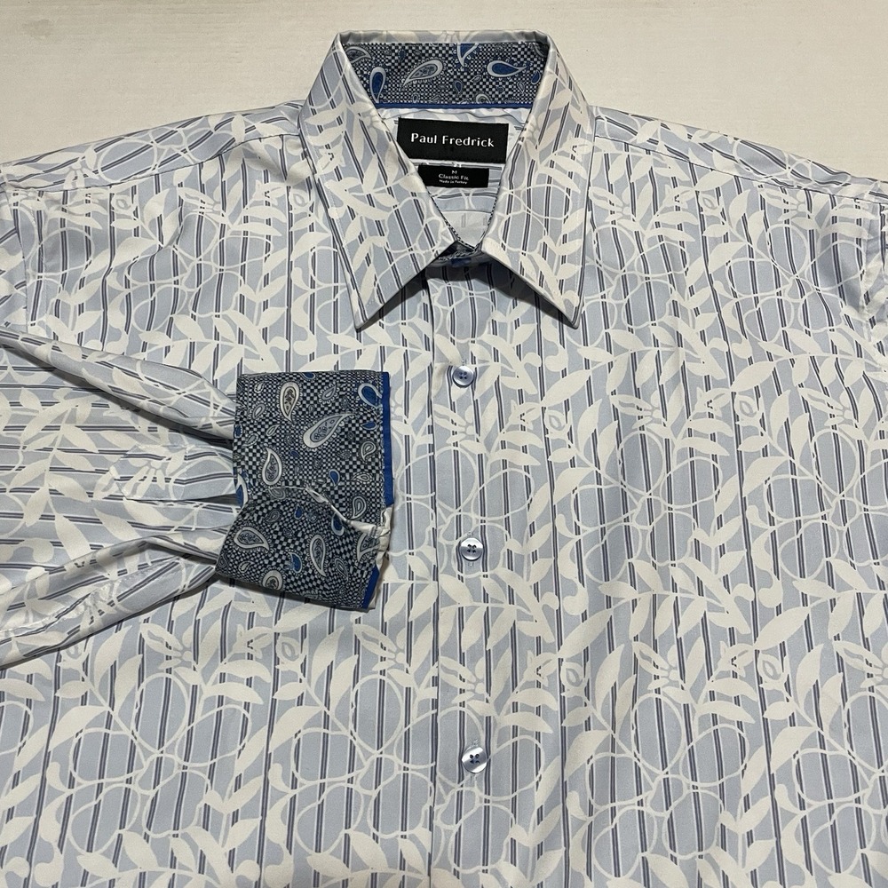 Paul Fredrick Mens Medium Dress Shirt Geometric/Botanical Paisley Flip‎ Cuffs